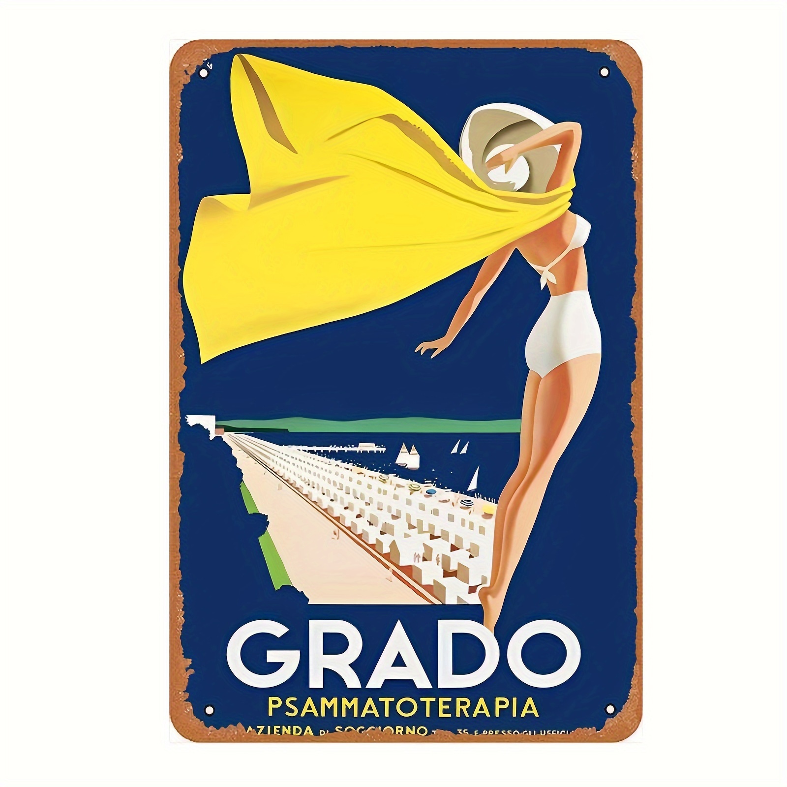 Poster vintage en métal – Grec Empuries Ruins in Calalonia Espagnol Voyage – Panneau de bar rétro Décoration murale 20 x 30 cm, Poster en étain 67, 30 x 20 cm