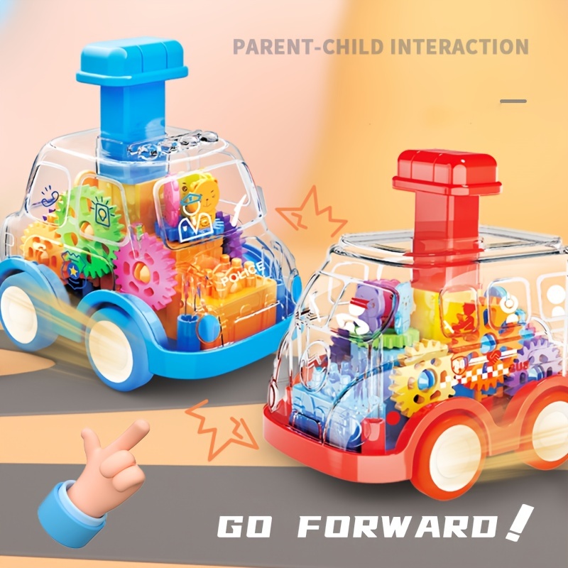 Press Walking Transparent Gear Car Press Toy Car Pull Back - Temu