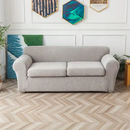 3pcs set water resistant leaf texture jacquard stretch sofa slipcover with seat cushion cover spandex non slip sofa cover elastic removable and washable couch cover for banquet coffee shop dining room home decor