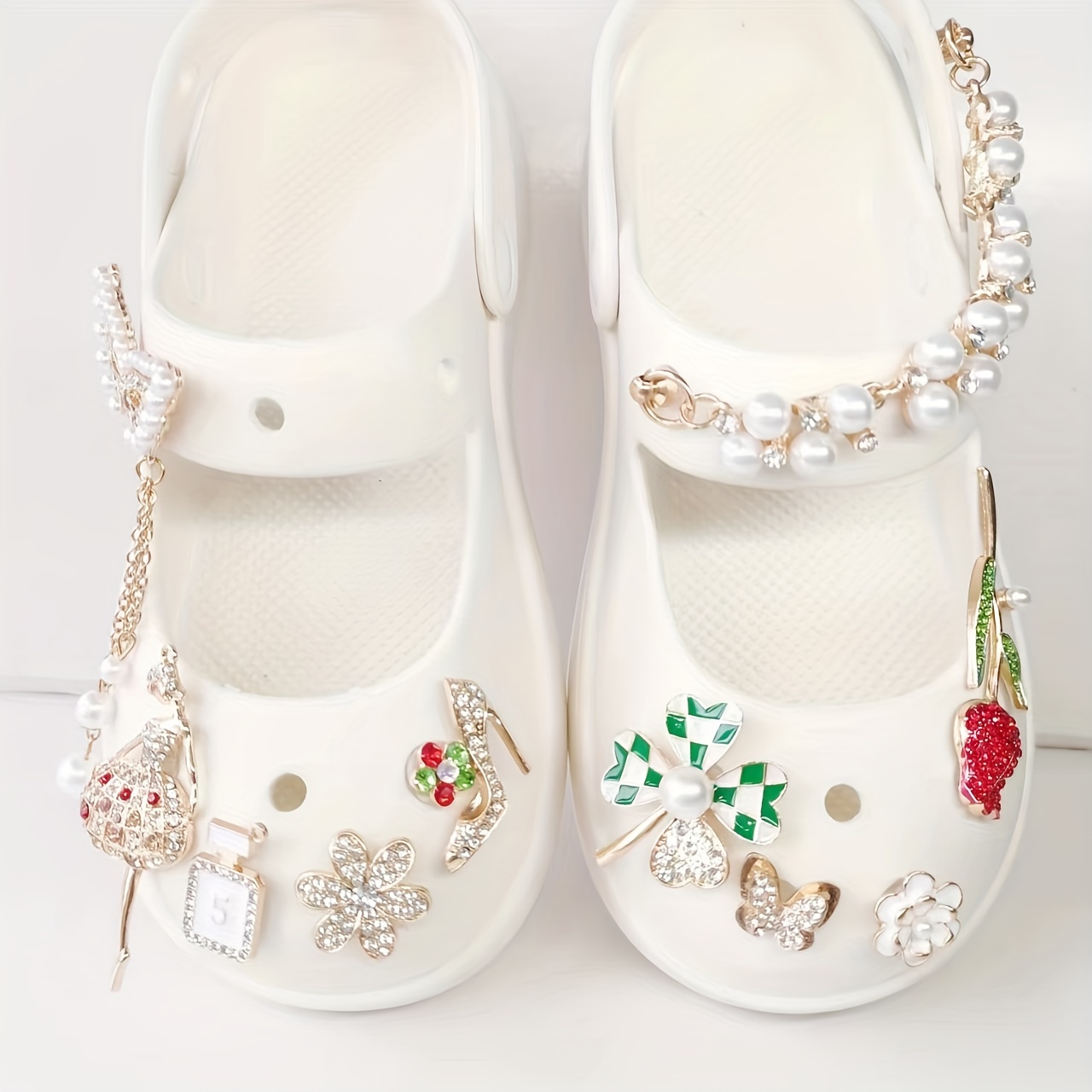 10pcs Flower & Faux Pearl Decor Shoe Decoration, Pink Pins ABS Fashionable  Accessories For Clogs Slides