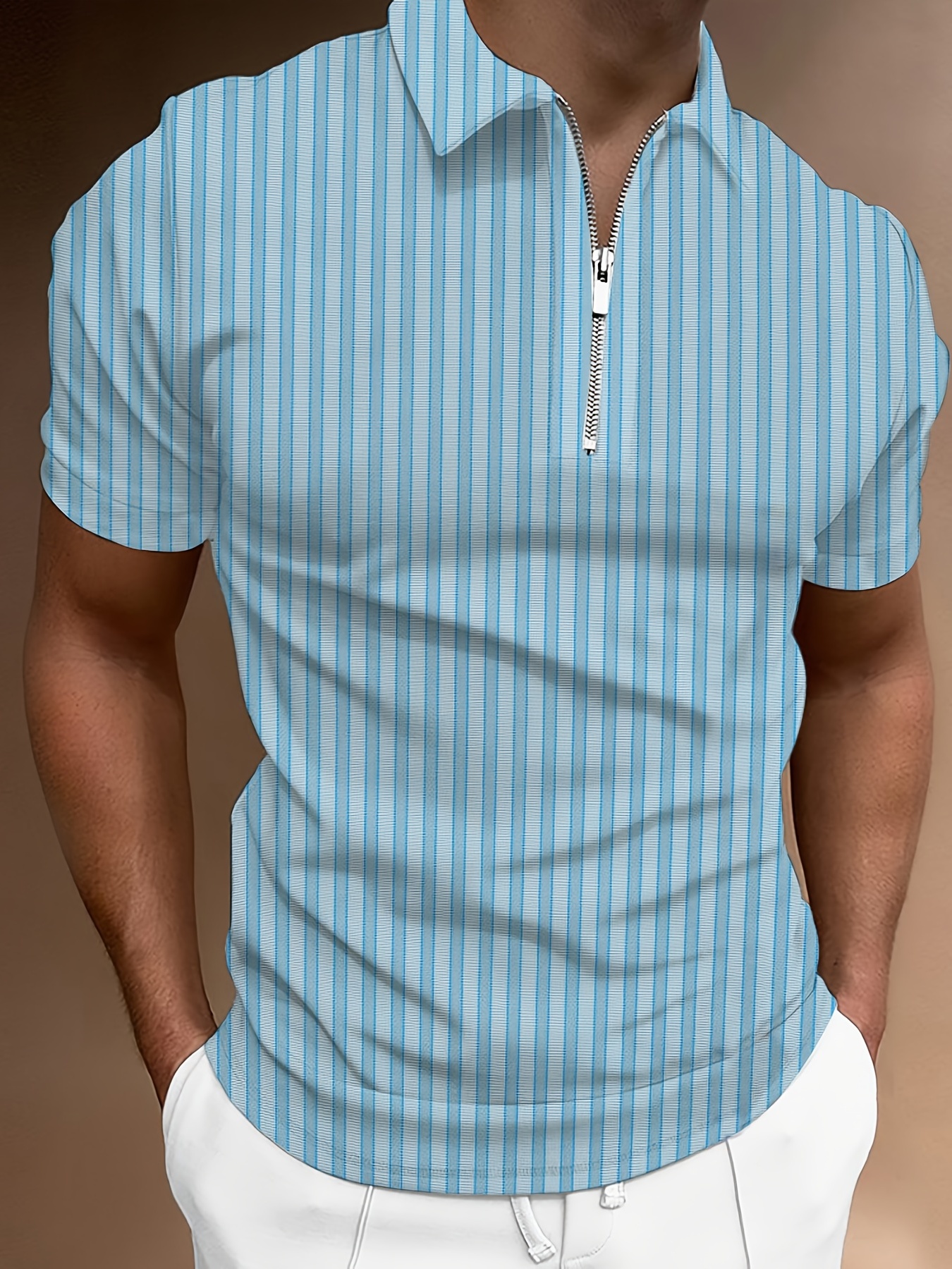 Men's Full Size Button Up Striped Sleeve Shirt Plus Size