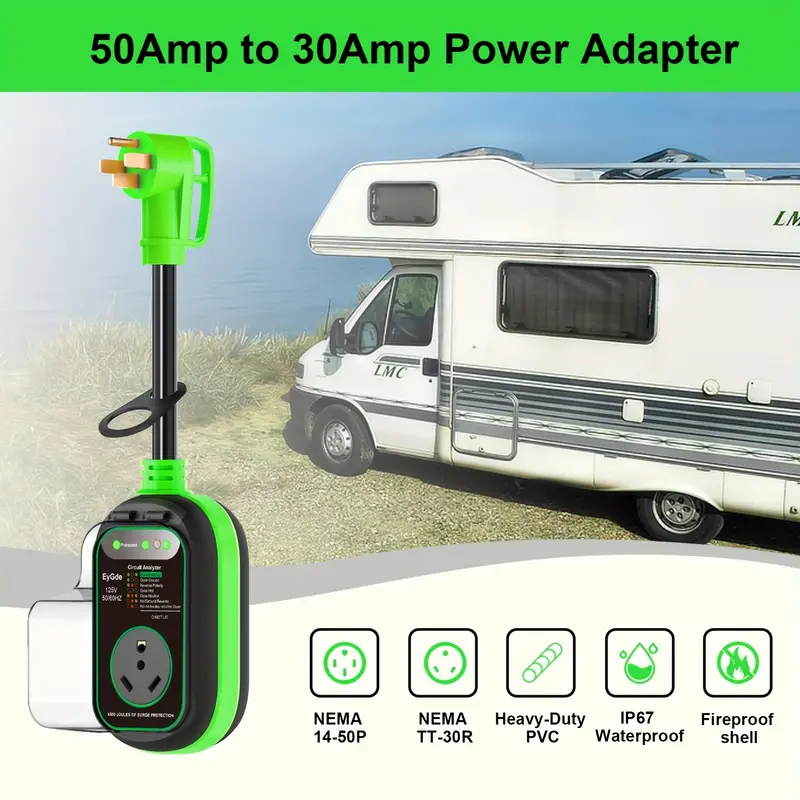 50 Amp Heavy Duty Weather Resistant RV Surge Protector, Green