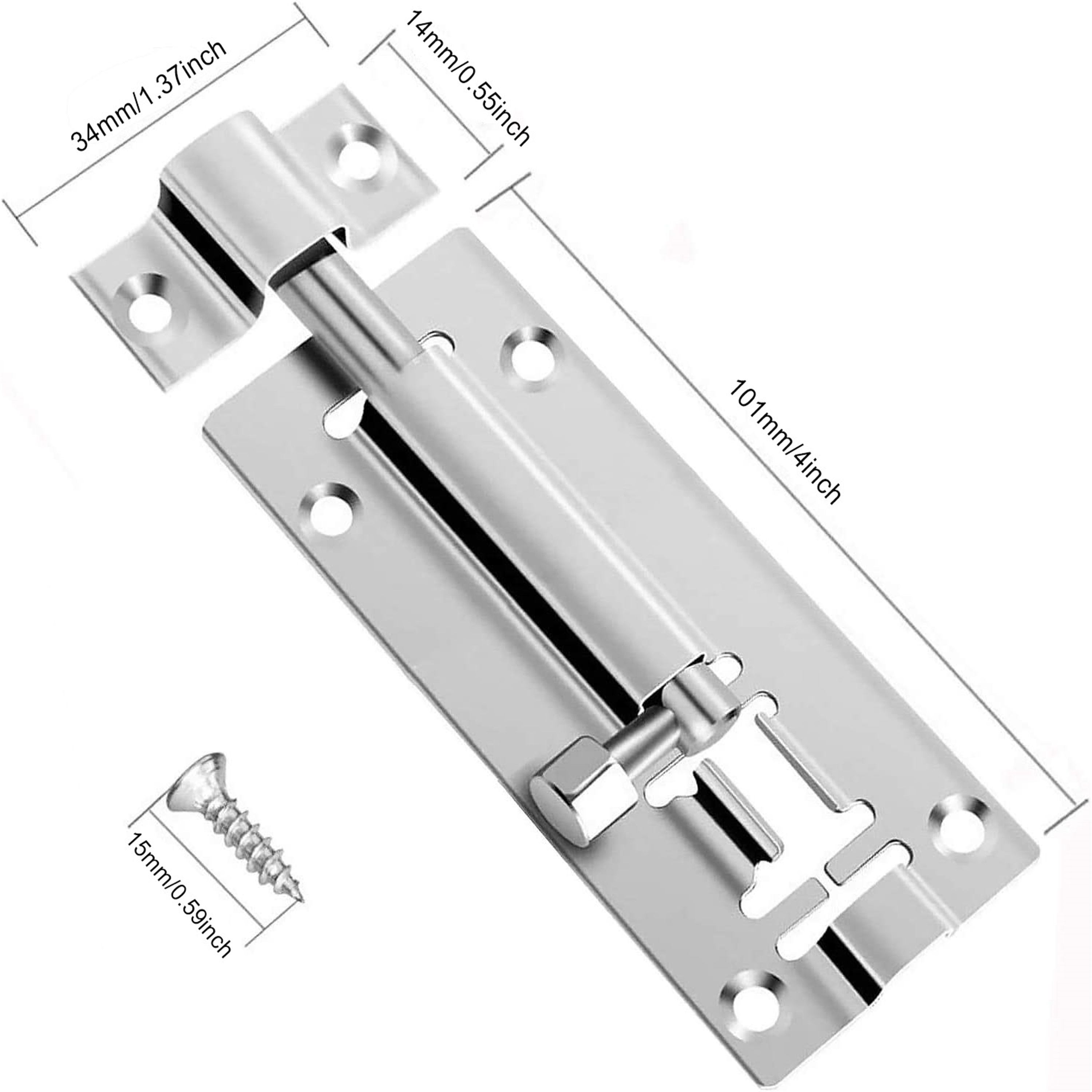 Door Bolts, 2 Pieces Stainless Steel Latch Sliding Door Lock, Surface  Mounted Slide Bolt for All Types of Internal Doors