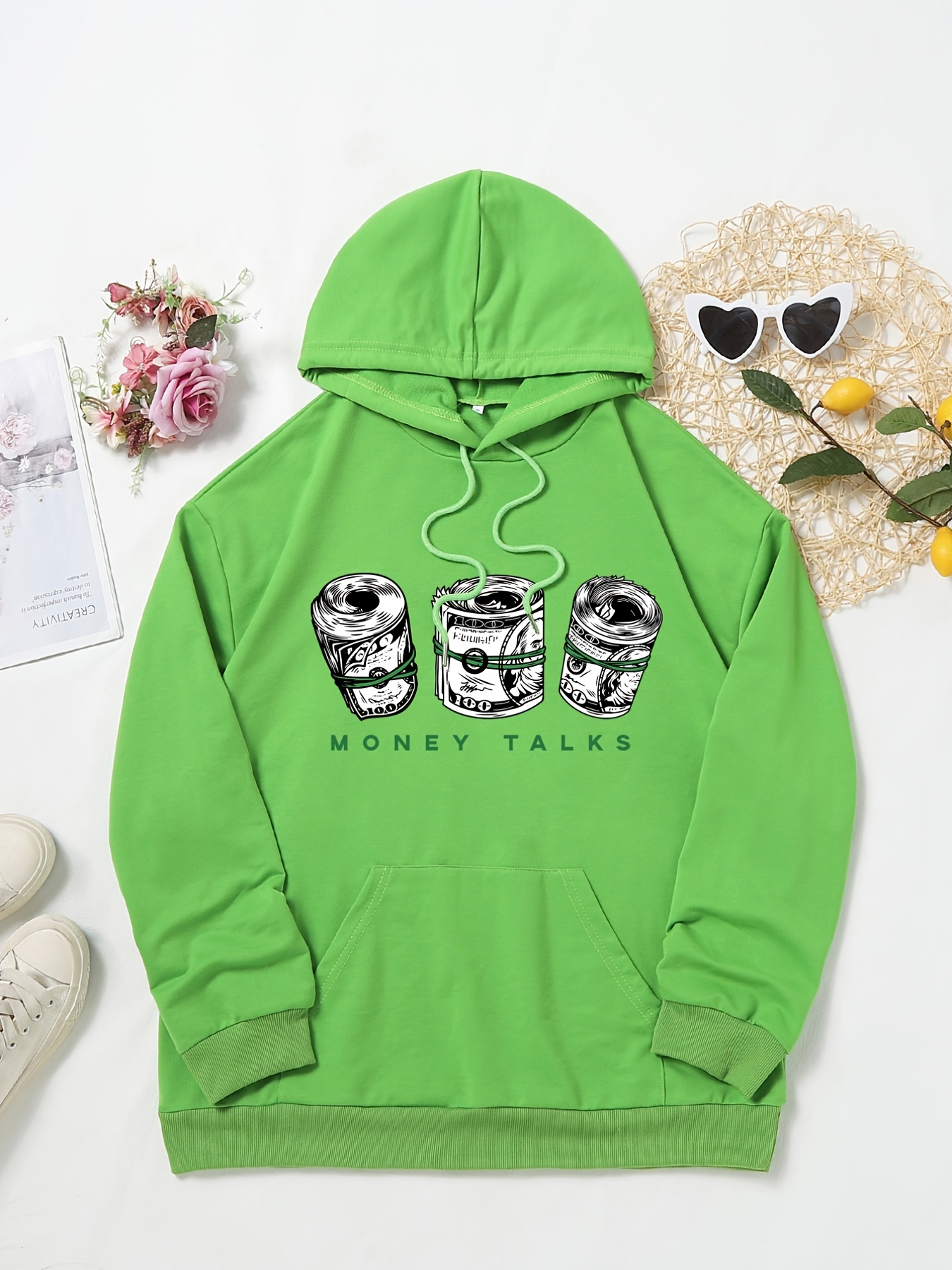 Slogan Bee Graphic Kangaroo Pocket Drawstring Thermal Hoodie