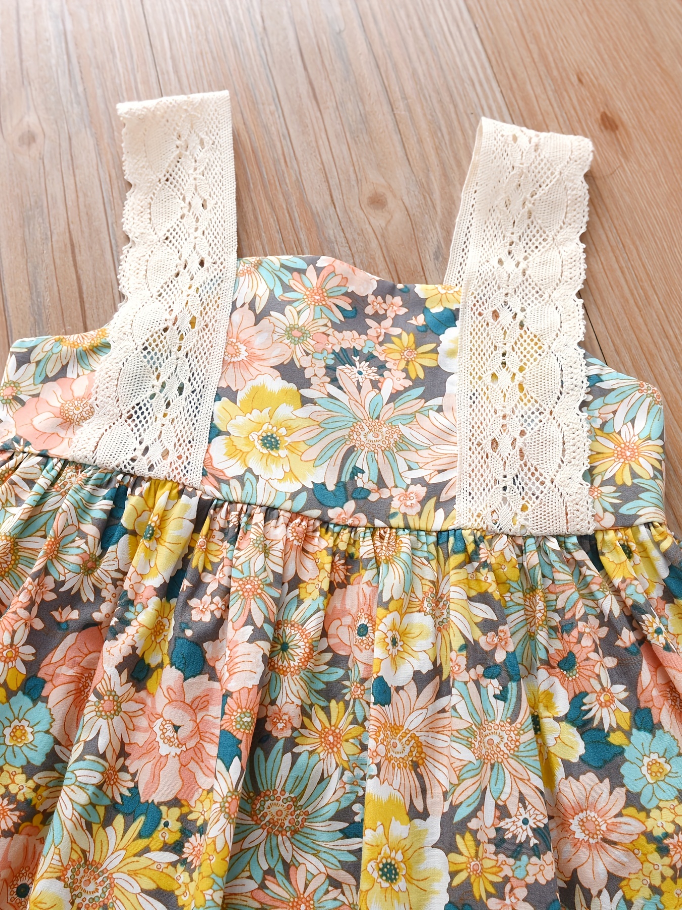 Girls Cotton Flowers Print Lace Cami Princess Dress Kids Summer Clothes ...