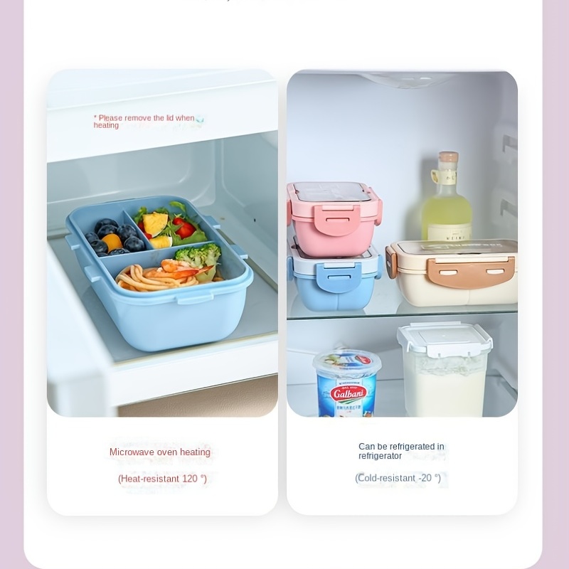 Large Capacity Lunch Box With Tableware and Grids Double Snap Rectangle Divided