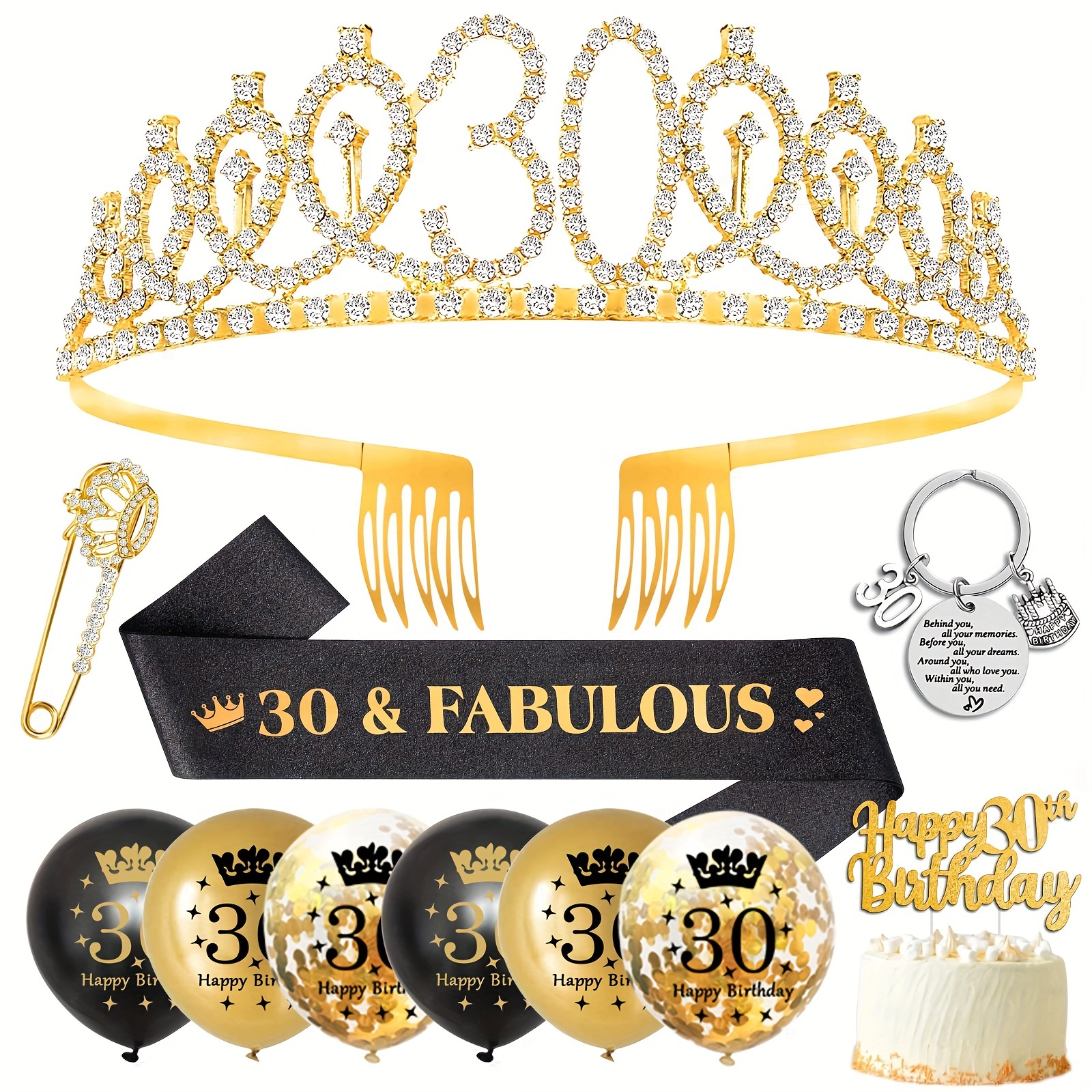 1set 30º Kit Decoración Globos Dorados Corona Cristal Dorado - Temu