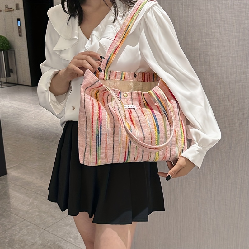 Colorful Striped Pattern Shoulder Bag Stylish Storage Handbag