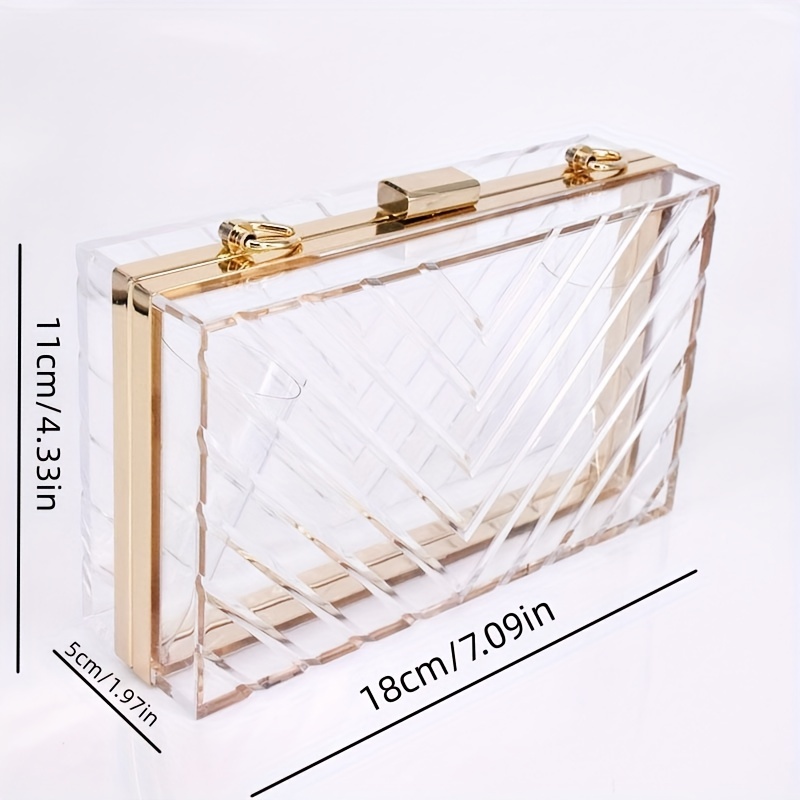 Women Acrylic Clutch Purse, Clear Square Box, Transparent Stadium