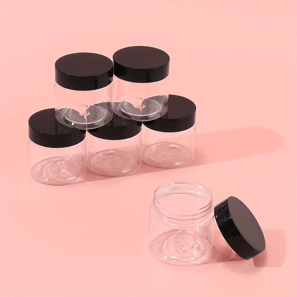 

6pcs 60ml Clear Refillable Plastic Wide Mouth Bottle Jar Pots With Black Cap Empty Storage Holder Case For Makeup Sample Travel Accessories