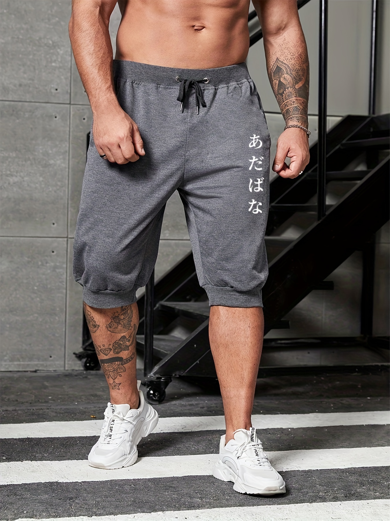 Plus Size Men s Short Gym Workout Japanese Letter Print Temu