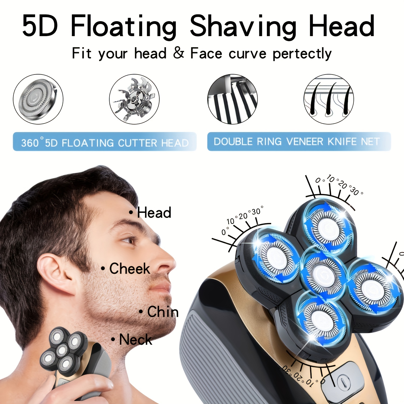 Afeitadoras de cabeza para hombres calvos, máquina de afeitar rotativa  eléctrica 9D, multifuncional, afeitadora de cabeza calva para hombre