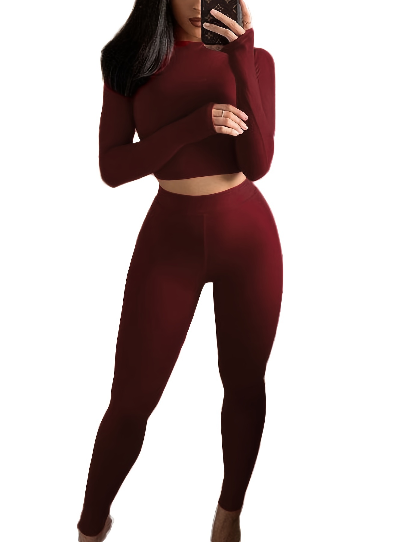 Two Piece Sets Women Solid Spring Tracksuits High Waist Stretchy Sportswear  Hot Crop Tops And Leggings Matching Outfits 