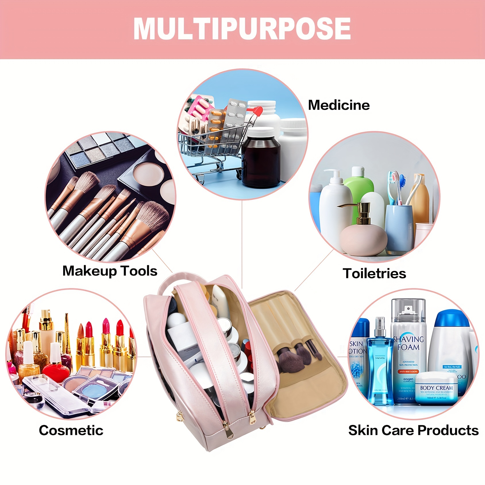  Travel-Essentials Toiletry Bag for Women,Water Resistant Makeup- Bag-For-Travel-Accessories,Eco Leather Cosmetic Bag for Full Size  Toiletries,Dorm Room Essentials,Mother's Day Graduation Gifts for Her :  Beauty & Personal Care