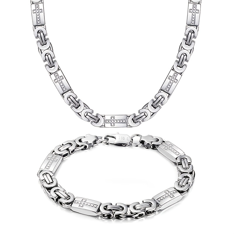 Stainless Steel Black Flat Byzantine Chain Link Necklace For - Temu