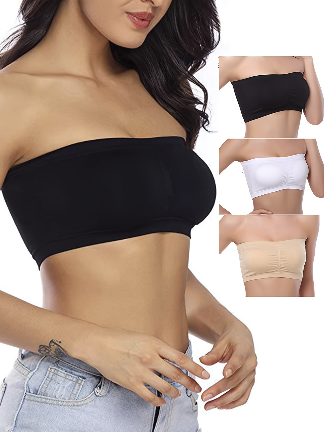 Women's Basic Stretch Strapless Breathable Tube Bra Top Underwear One