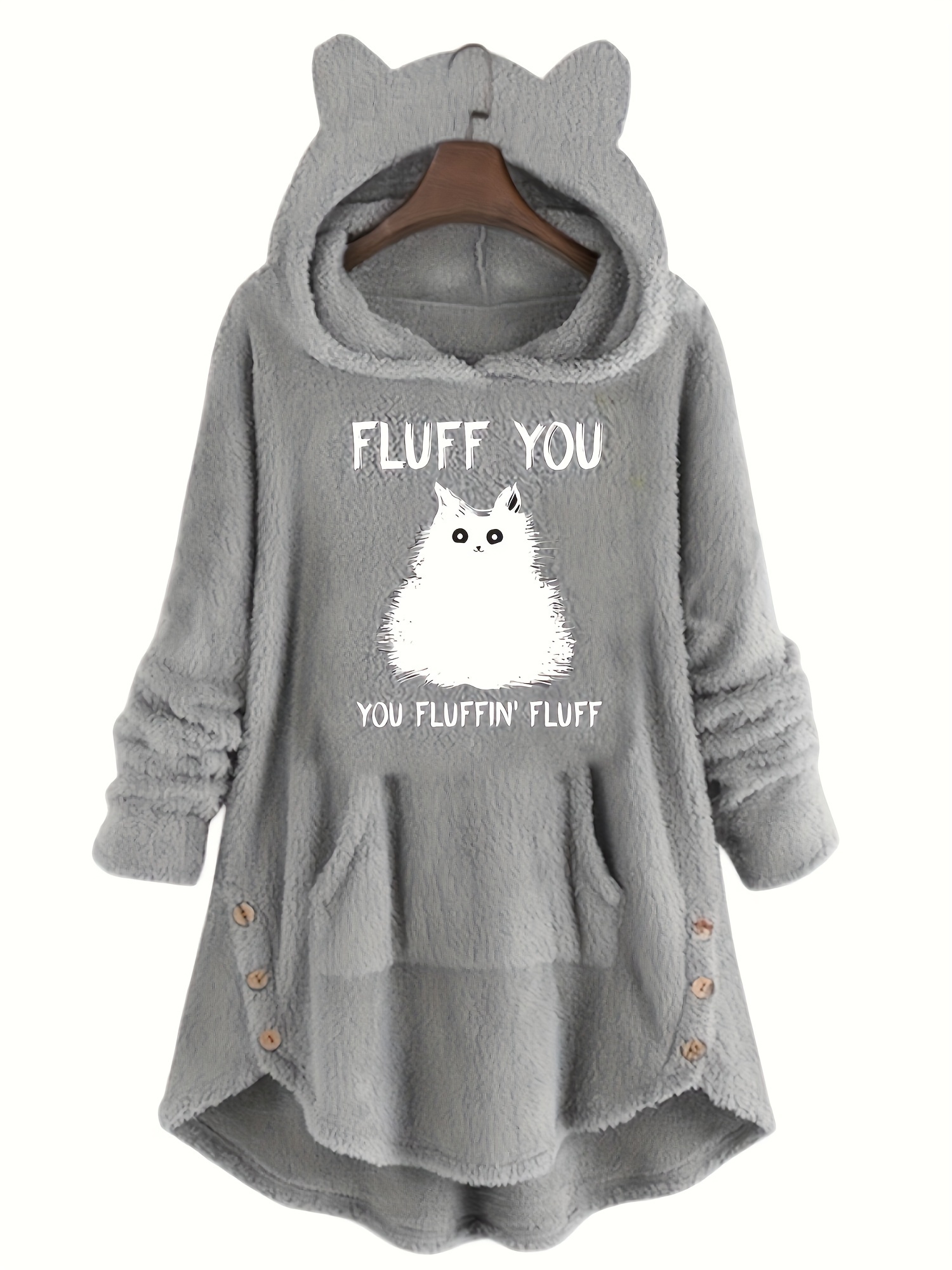 Kid Girl Letter Cute Cat Print Pocket Design Hooded Sweatshirt