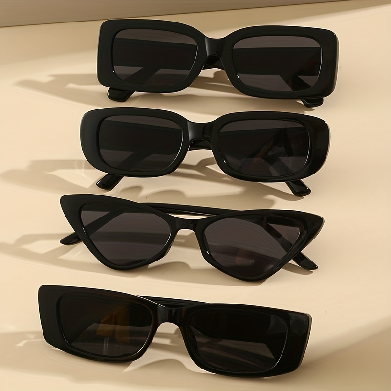 

4pcs Cat Eye Rectangle Fashion Sunglasses For Women Men Punk Anti Glare Plastic Frame Sun Shades For Summer Beach Party