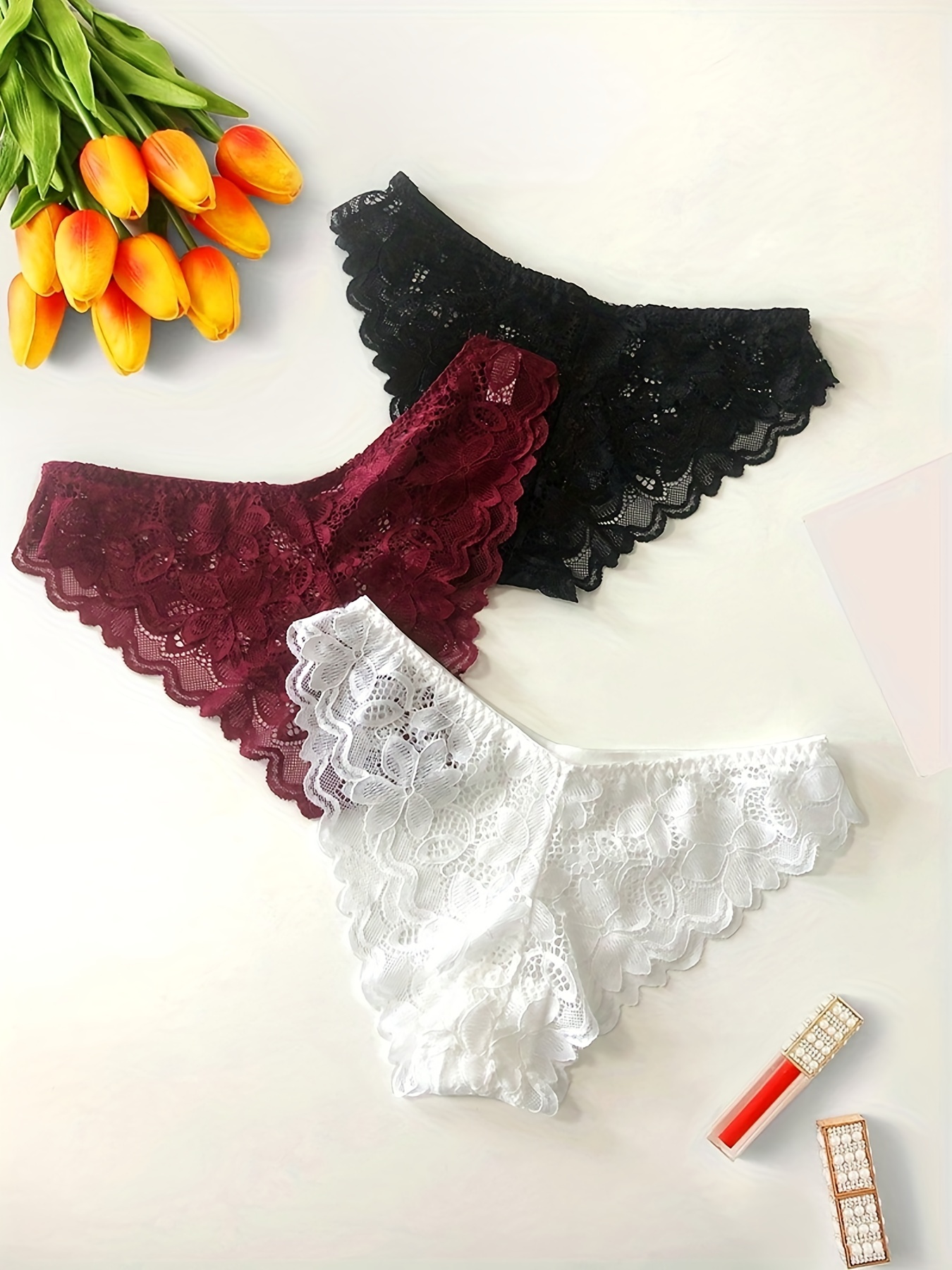 EHQJNJ Lace Panties for Women Lace Underwear for Women Womens Daily  Vacation Casual Flower Printed Shorts Panties