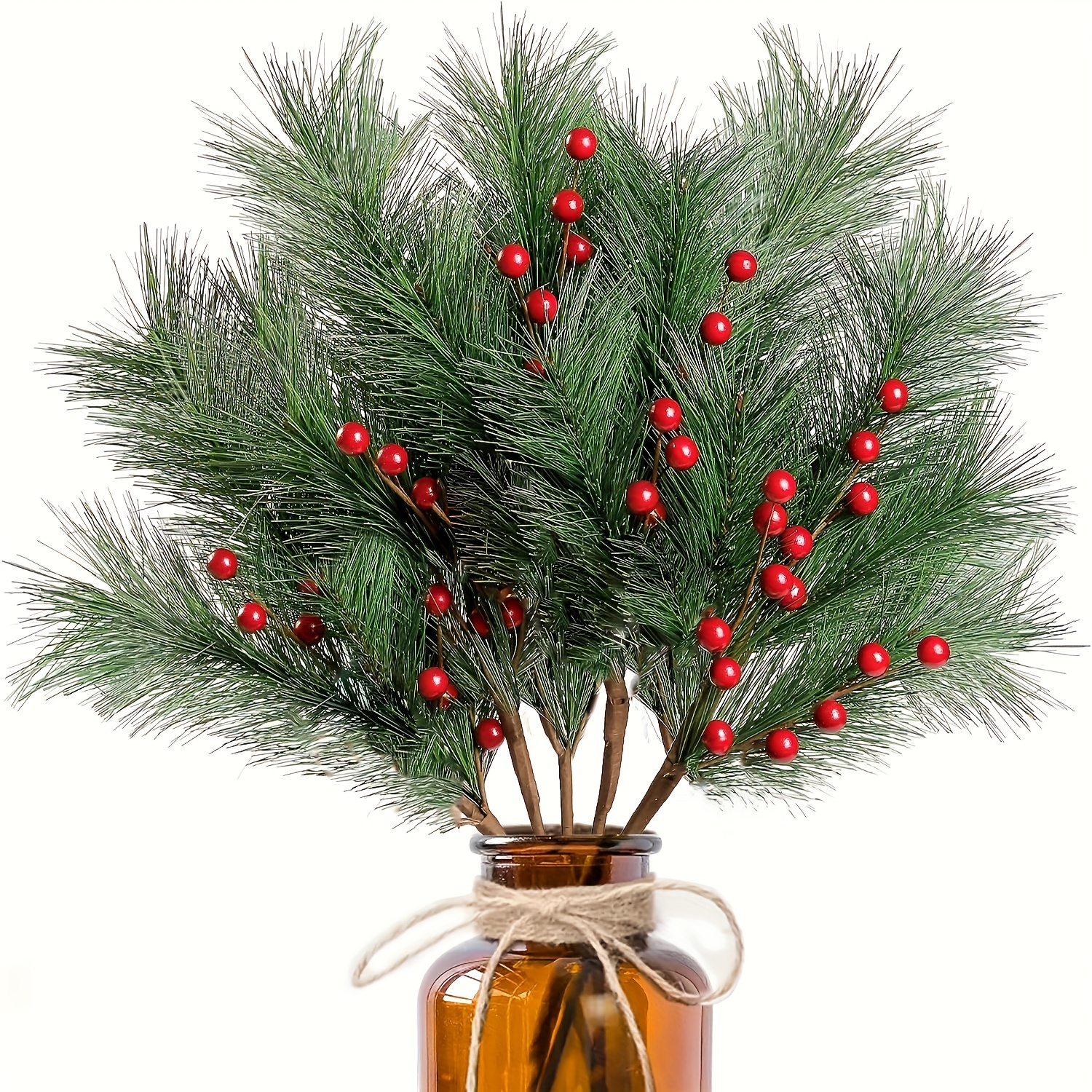  PECMER 100 Pieces Artificial Red Berry Picks and Artificial  Pine Needles Branches-Christmas Greenery Pine Stems Red Berries Christmas  Decor for DIY Garland Christmas Flowers Vase : Home & Kitchen