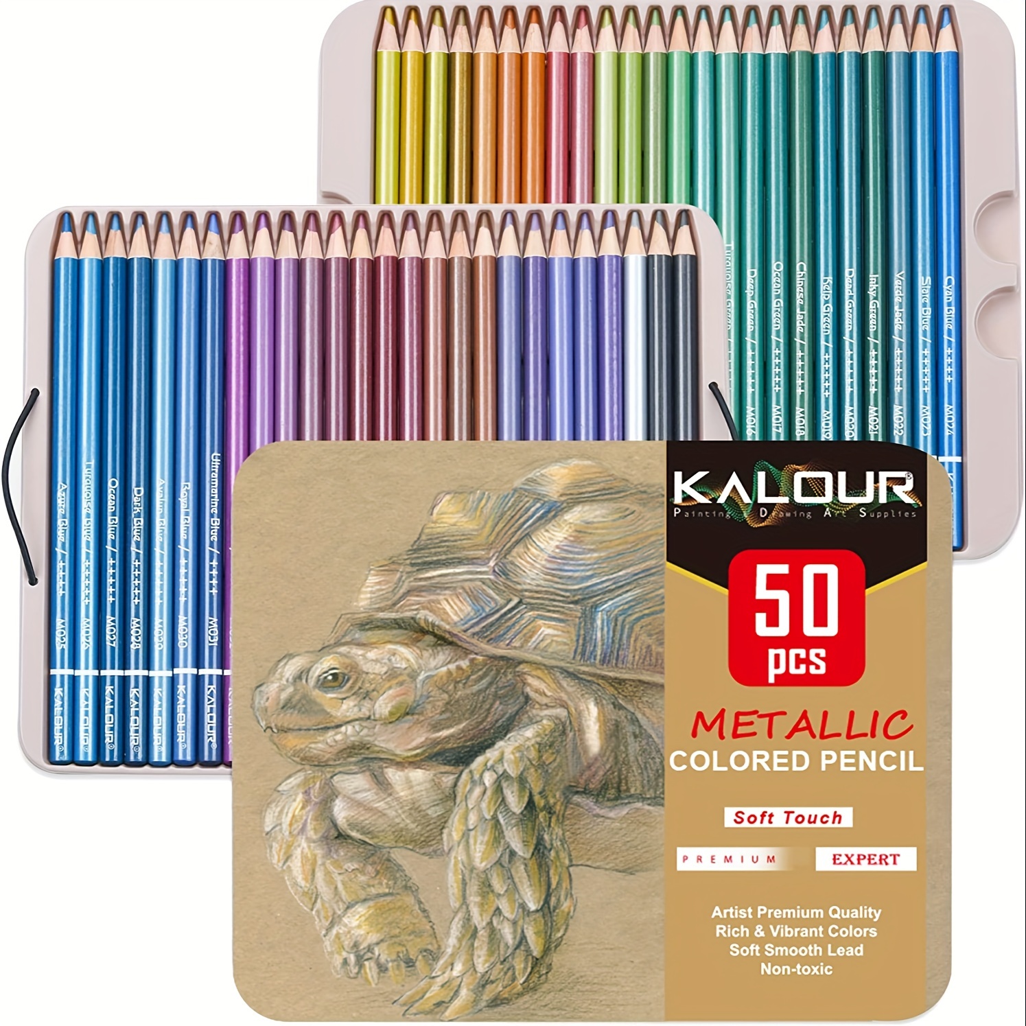 KALOUR-Crayon de couleur premium, crayon de couleur à l'huile, boîte en  métal, 18 couleurs de fer, fournitures d'art graffiti, 180 couleurs