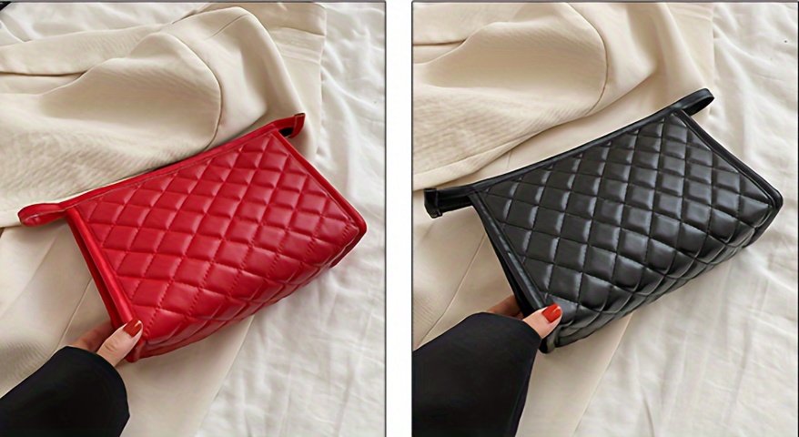 Minimalist Quilted Solid Color Makeup Bag, Argyle Pattern Zipper Handbag,  Travel Toiletry Wash Bag - Temu Greece