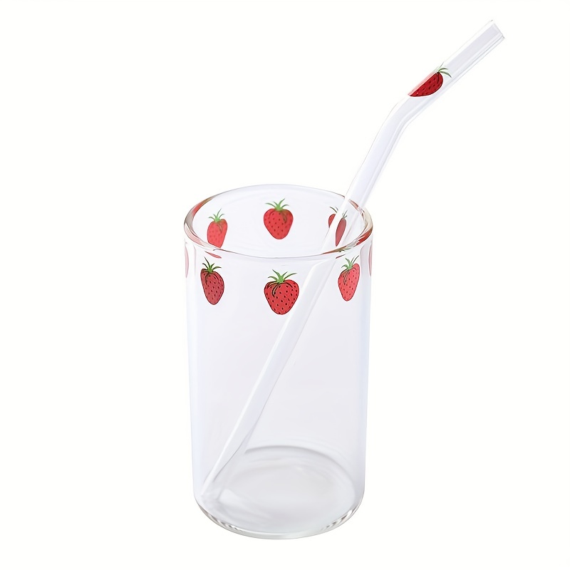 1PCS 300ml Strawberry Cute Glass Cup With Straw Creative