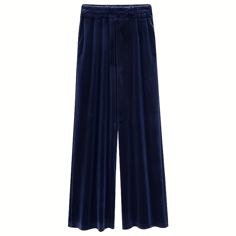 Plus Navy Velvet Wide Leg Trouser, Plus Size