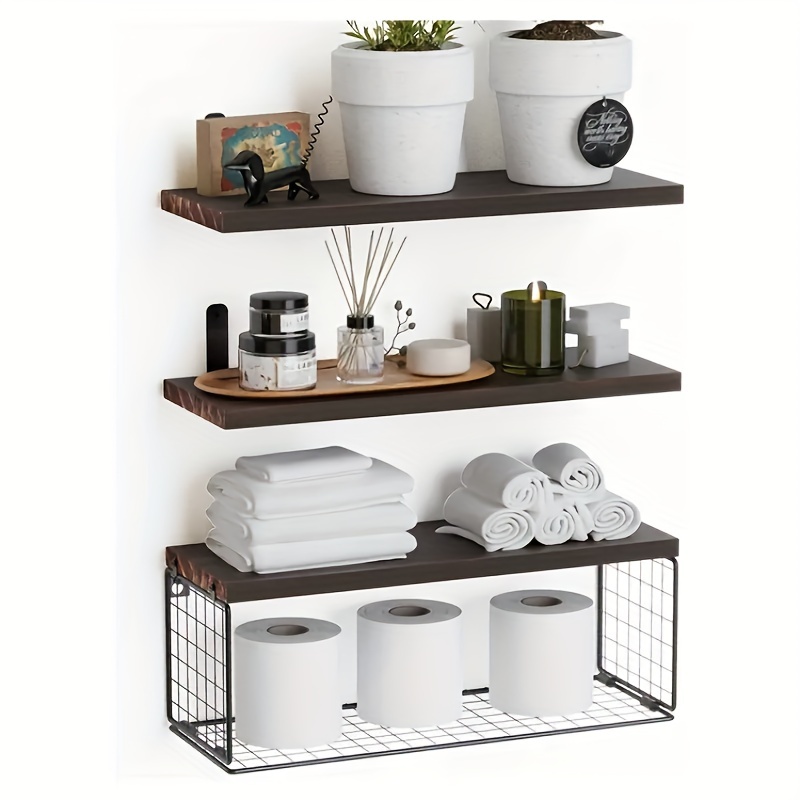 Floating Storage Shelf, Wall Mounted Organization And Storage Rack,  Free-installation Storage Shelves With Wire Tissue Basket, Plant Books  Sundries Organizer For Bedroom Living Room, Bathroom Decor Shelves, Bathroom  Accessories - Temu