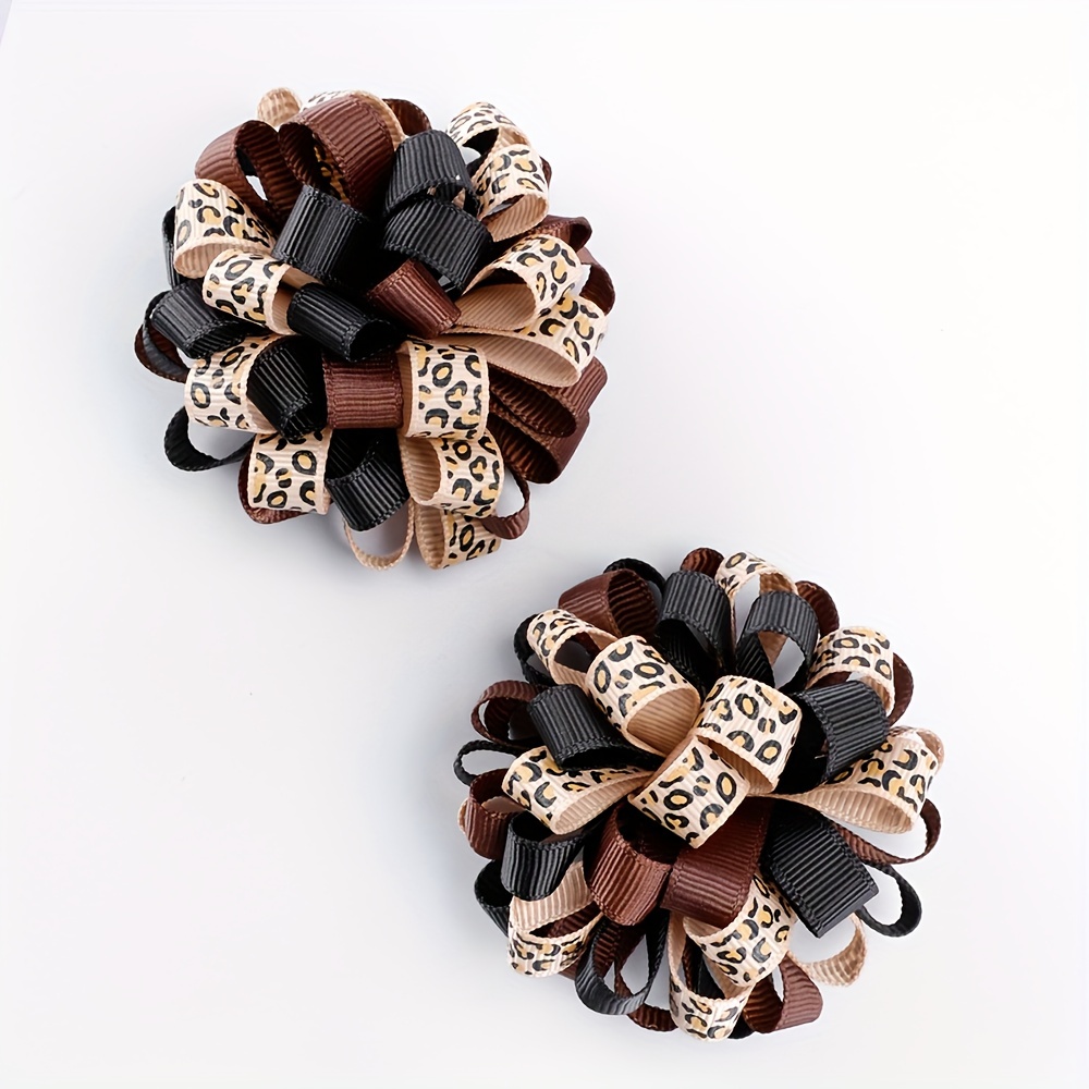 

2pcs Cute Hydrangea Floral Hair Clips For Little Girls, Leopard Print Pattern Ribbon Hair Clips, Handmade Hair Accessories For Little Girls