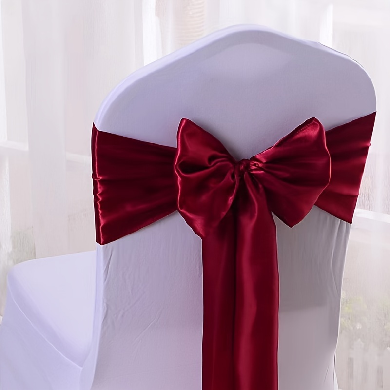 10pcs Wedding Chair Sashes Bows Elastic Spandex Chair Sash Covers With Pink  Flower Wedding Banquet Supplies Decorations--wine Red