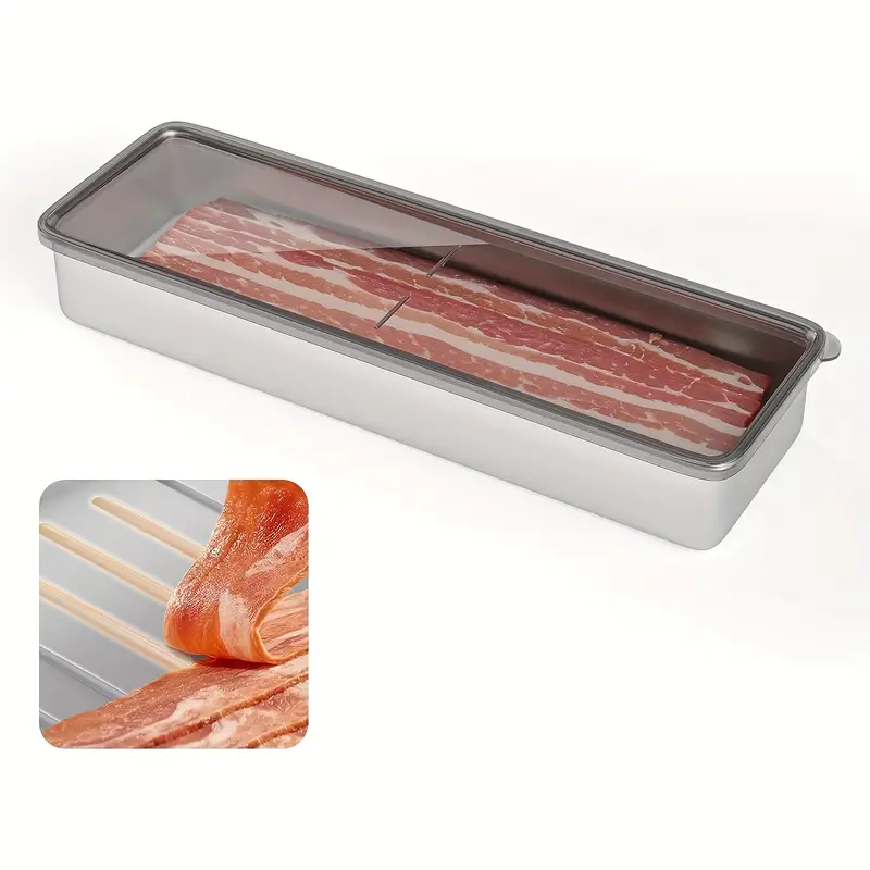 Bacon Container For Refrigerator, 304 Stainless Steel Airtight Deli Meat  Storage Containers For Fridge, Dishwasher Safe, Kitchen Food Storage Long  Containers With Lid And Elevated Base, Kitchen Accessories - Temu