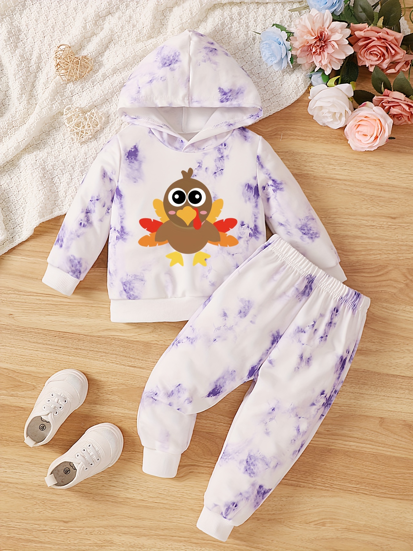 Girl's Tie Dye Hoodie Pants Set Cartoon Unicorn Print Casual - Temu