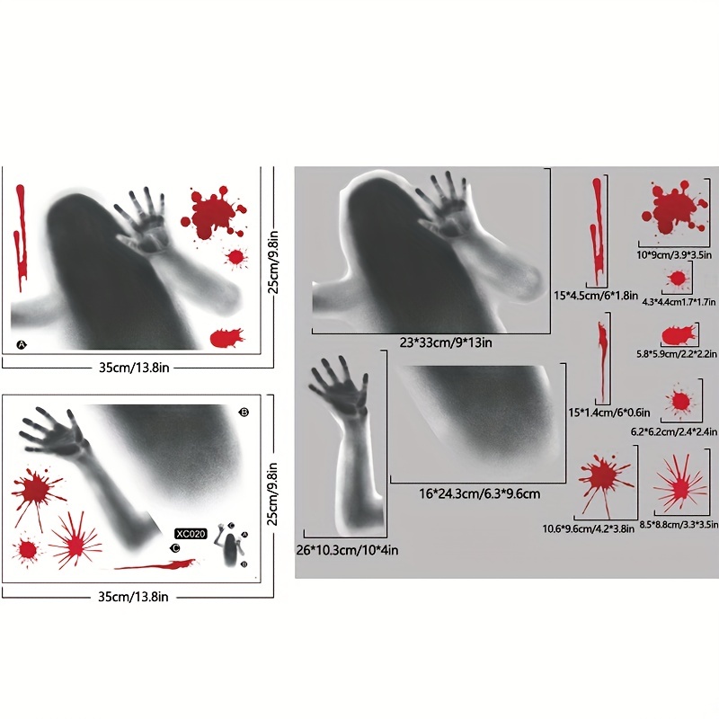 Scary Halloween Window Clings Horror Blood Handprints Footprints Stickers