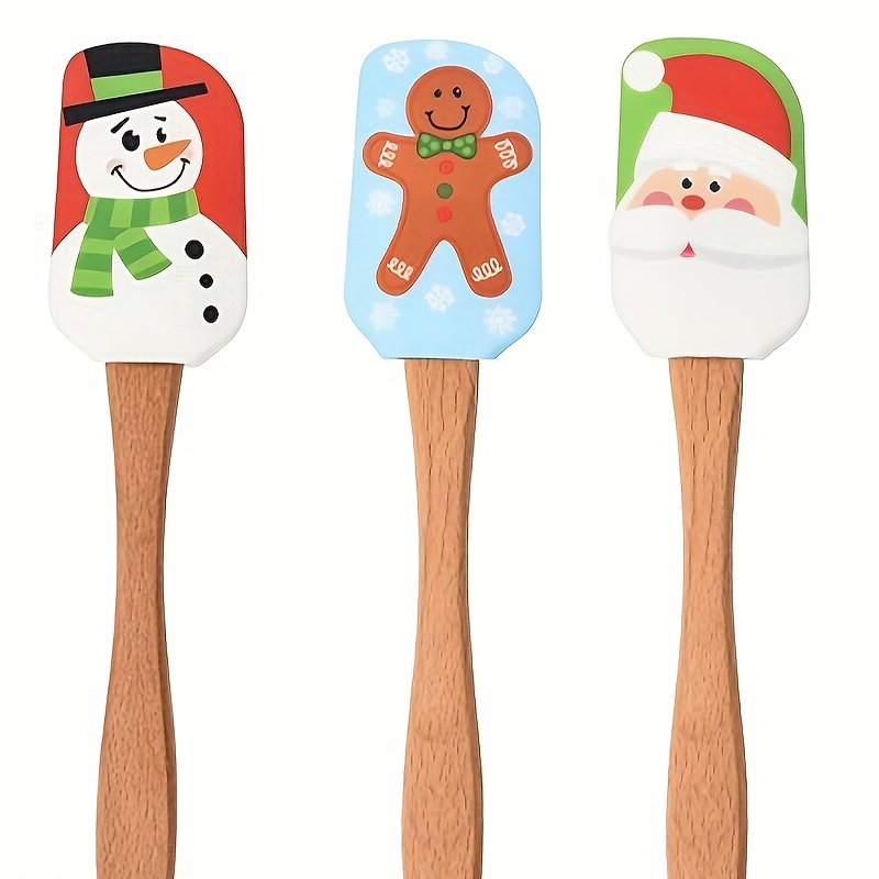 3PCS Silicone Spatula Kitchen Christmas Cake Decoration With Cute Wooden  Handle Snowman Christmas Tree Santa Pattern