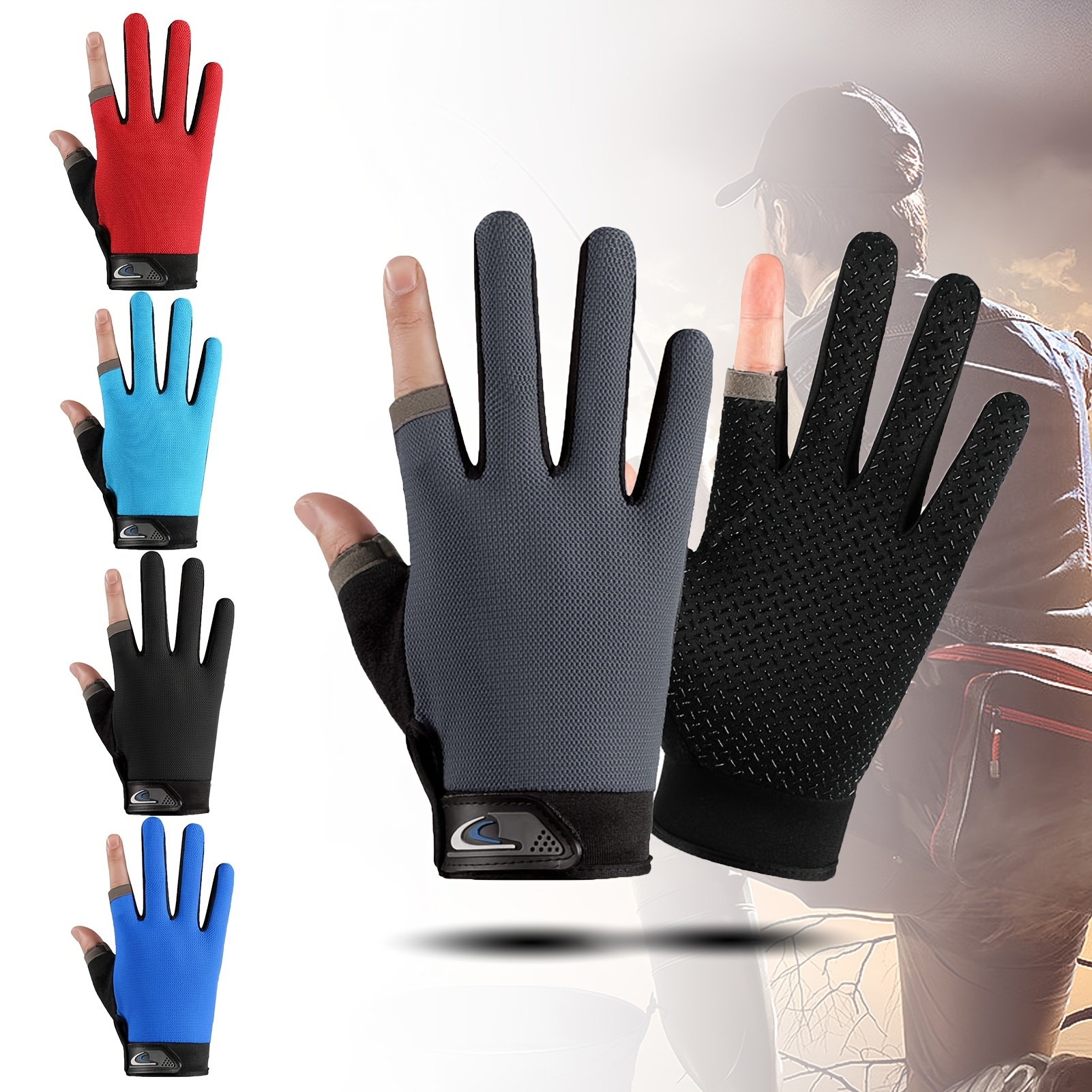 Goture Anti-slip Waterproof Fishing Gloves 2 Cut Finger Gloves for Fishing  Hunting Riding Cycling EU