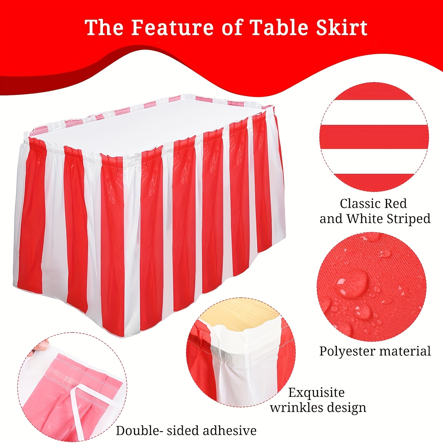 Red and White Striped Plastic Table Cover Roll for Circus Themed