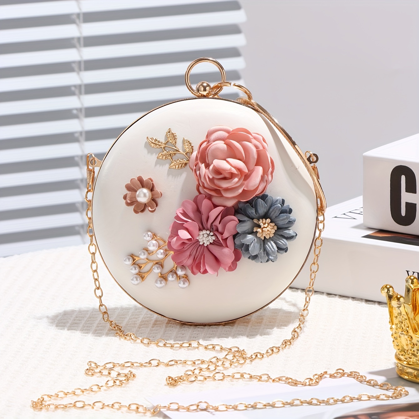 3d Beaded Flower Evening Bag Elegant Box Clutch Purse - Temu