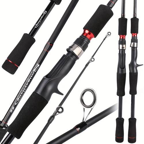 2 piece fishing rod durable red and purple straight handle fishing pole suitable for freshwater fishing