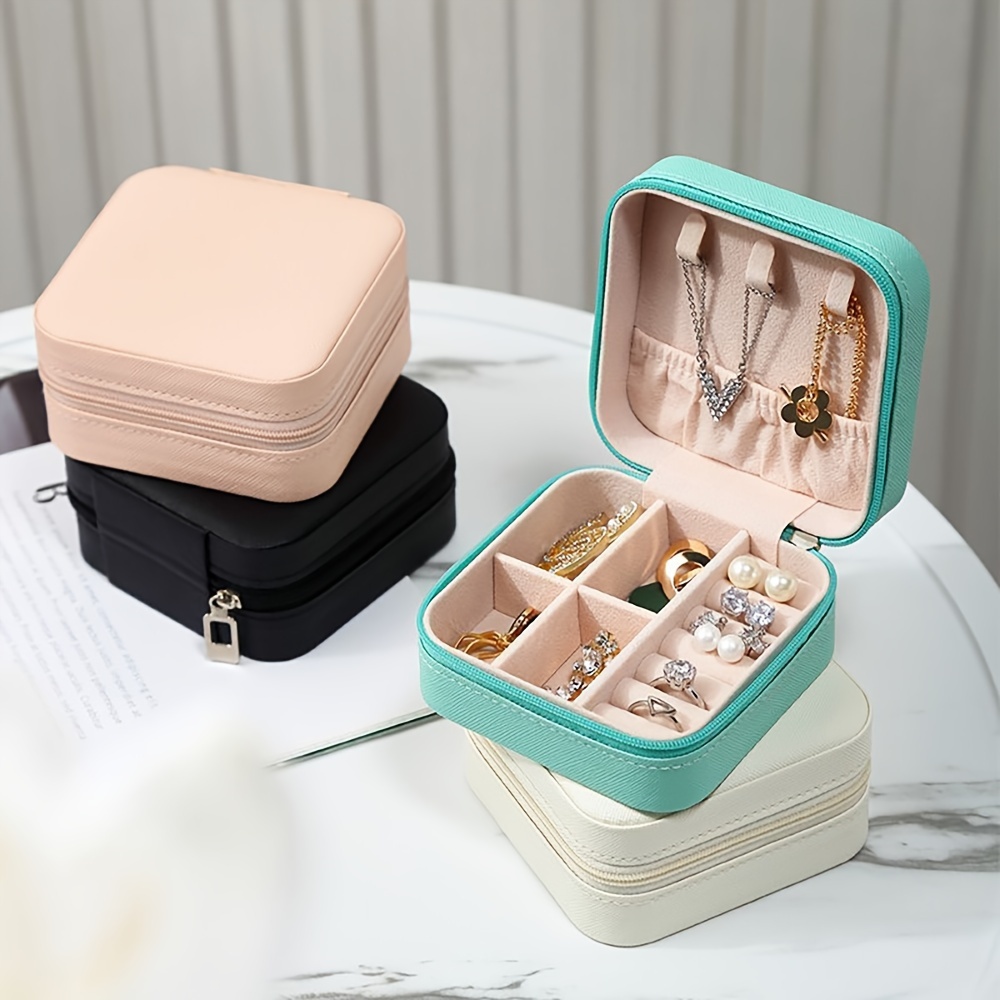 

1pc Mini Jewelry Box, Portable Travel Zipper Storage Box Sorting Rings Earrings Necklace Etc, Home Decor, New Year Gift, Valentine's Day Gift, Gift For Women