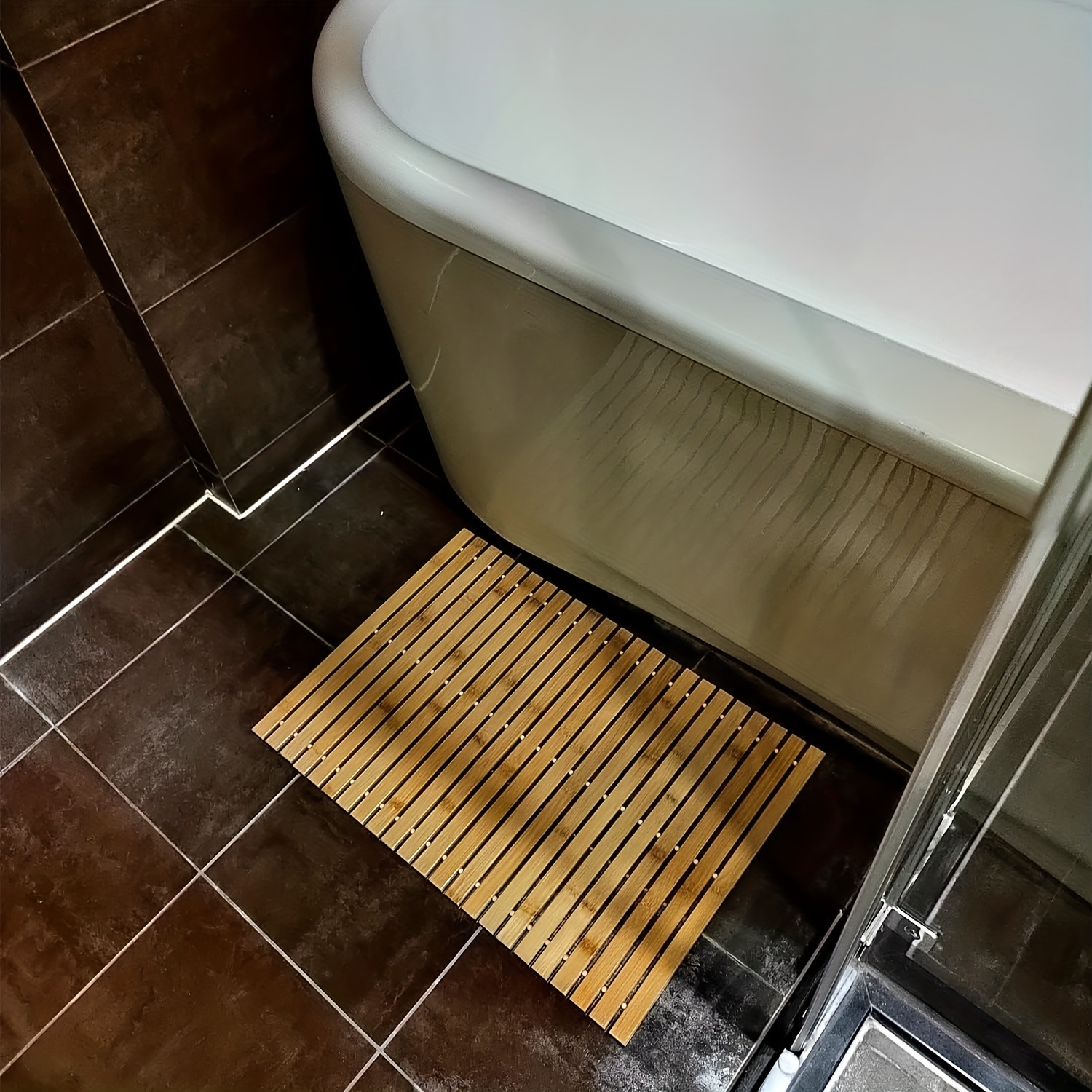  Alfombra de baño de bambú antideslizante, repelente al agua  para baño, alfombra de madera natural para baño, ducha con tira multipanel,  plegable, tela antideslizante para uso en interiores o : Hogar