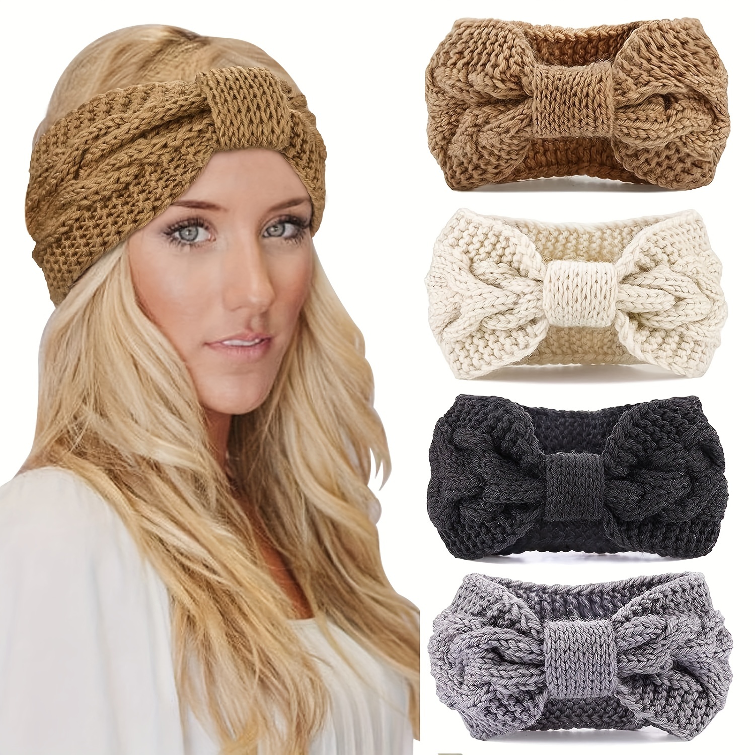 

4pcs Knitting Winter Warmer Headband Knotted Turban Hair Band Crochet Simple Solid Color Headband Hair Accessories For Women