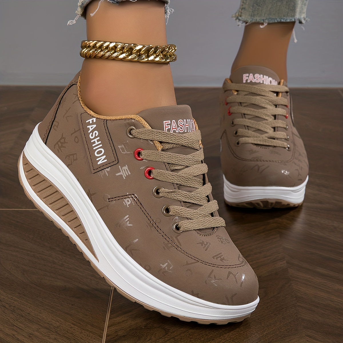 

Women's Wedge Rocker Sneakers, Casual Lace Up Low Top Height Increasing Trainers, Comfort Walking Platform Shoes