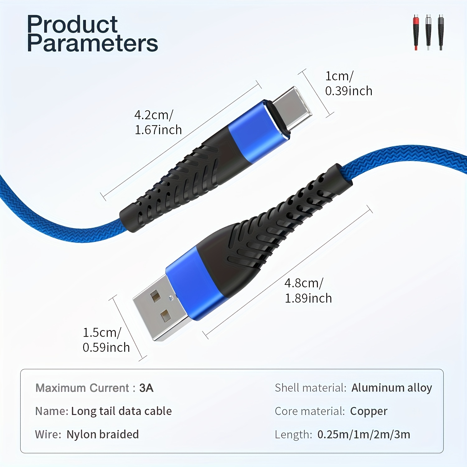 Cable De Datos Y Carga Rápida 3,1 A Usb Tipo C - 2 Metros