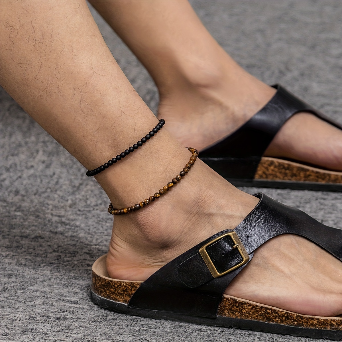 Men's Summer Tiger Stone Beaded Double Layer Adjustable Anklet