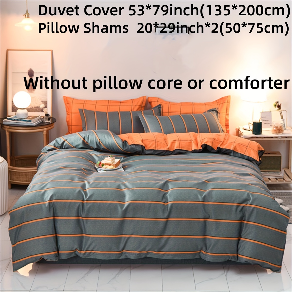 1 Set Polyester Striped Printed Duvet Cover Pillowcase 2/3pcs Set Skin-friendly Soft Suitable For Bedroom Without Duvet Insert