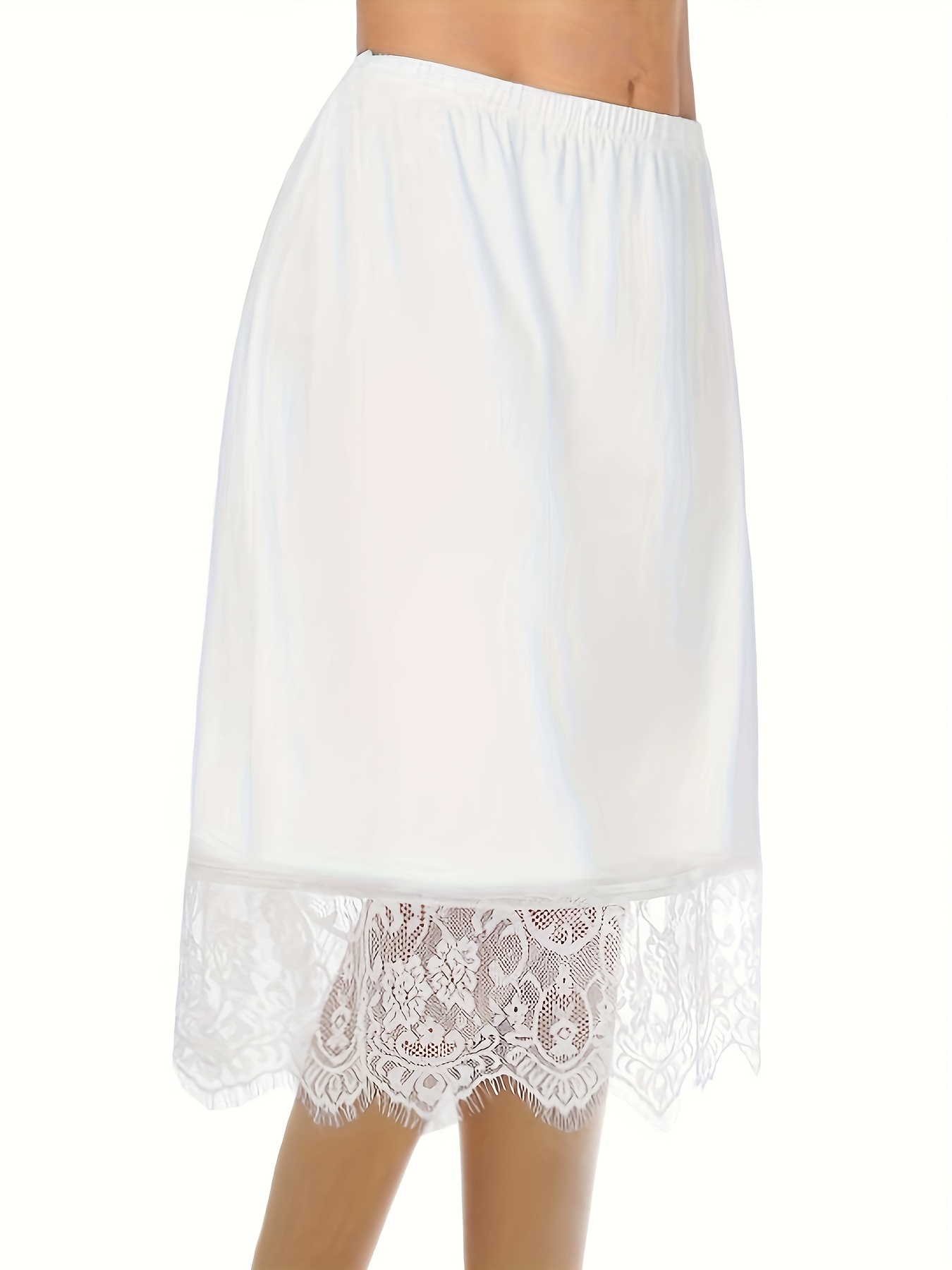 Foral Lace Trim Solid Skirt Sexy Stretch Half Slips - Temu Canada
