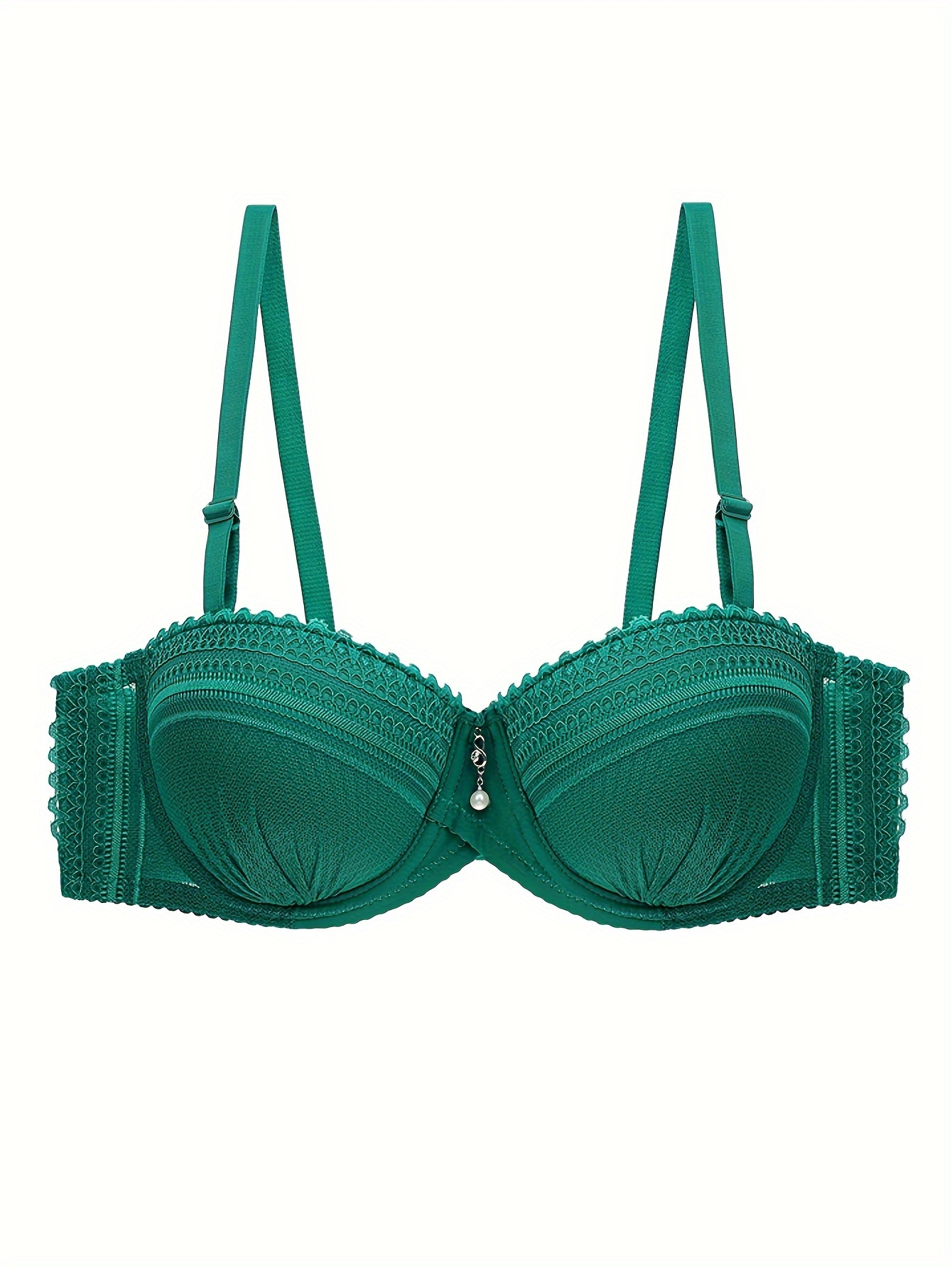 Emerald Green Balconette Bra Women's Sexy Transparent Lace Bra
