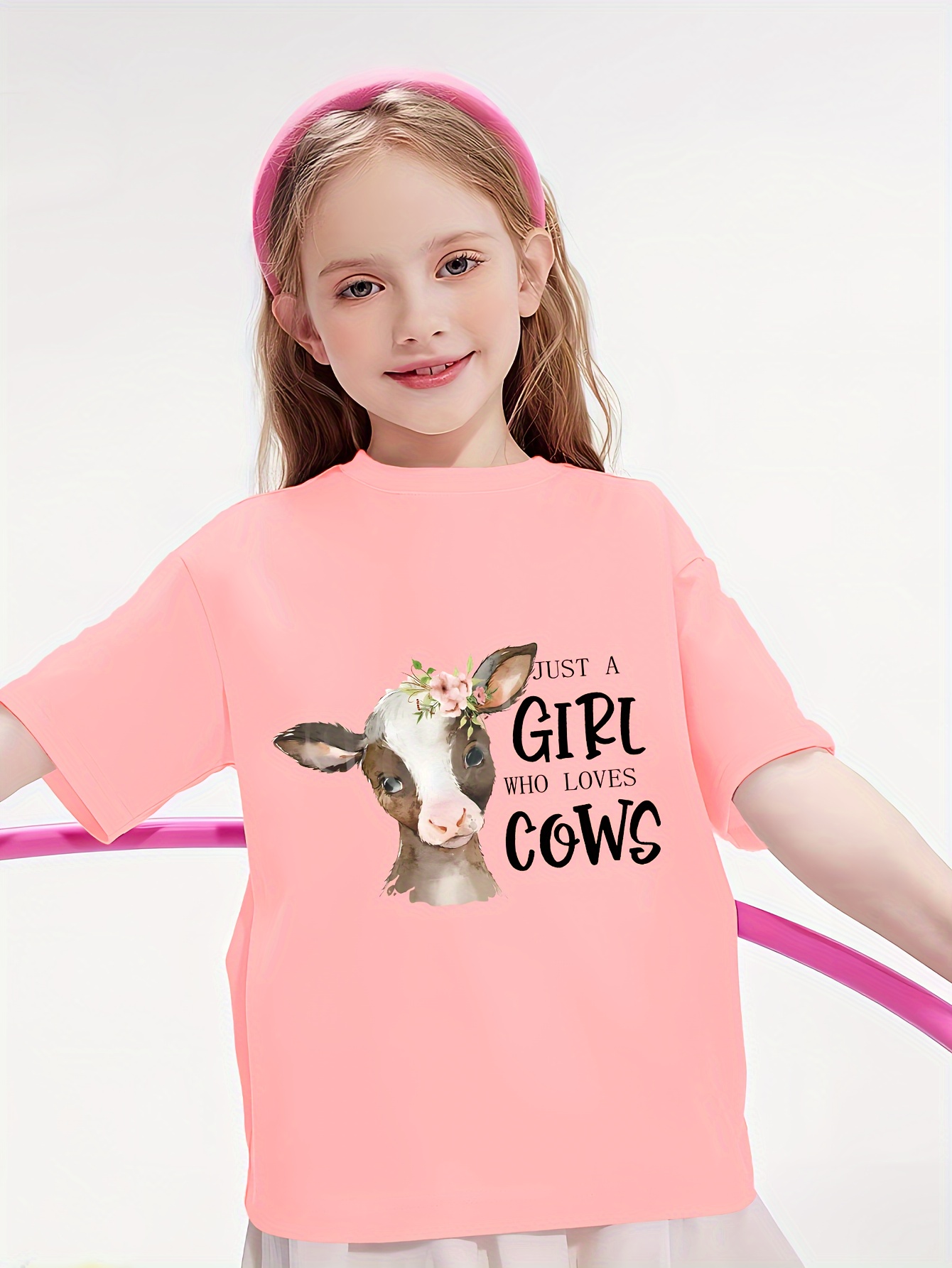 A Girl Loves Cows Graphic Versatile 95% Cotton T Shirt Girls - Temu Ireland