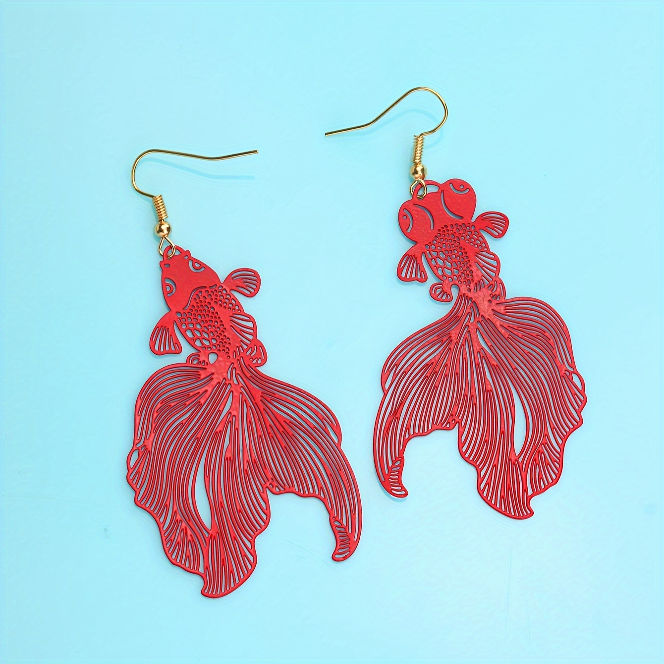 Dangle Earrings with Auspicious Fish Design, Gift for Her